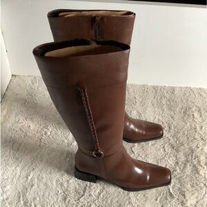 Croft and Barrow Braided Womens Knee High Boots Brown 6.5 M Square Toe side zip